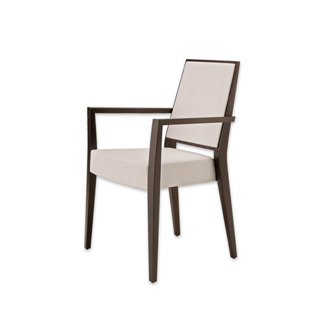 Timberly Cream and Dark Brown Armchair with Upholstered Seat and Show Wood Frame 