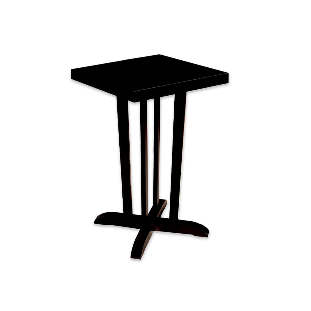 Tinella tall dark brown dining table with distinctive legs and square top - Designers Image