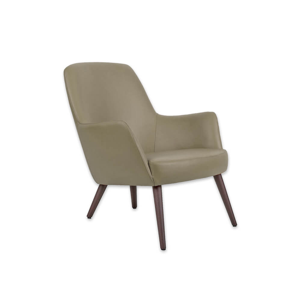 Tito Upholstered Olive Green Lounge Chair with Low Seat Height Sloping Backrest and Timber Conical Legs - Designers Image