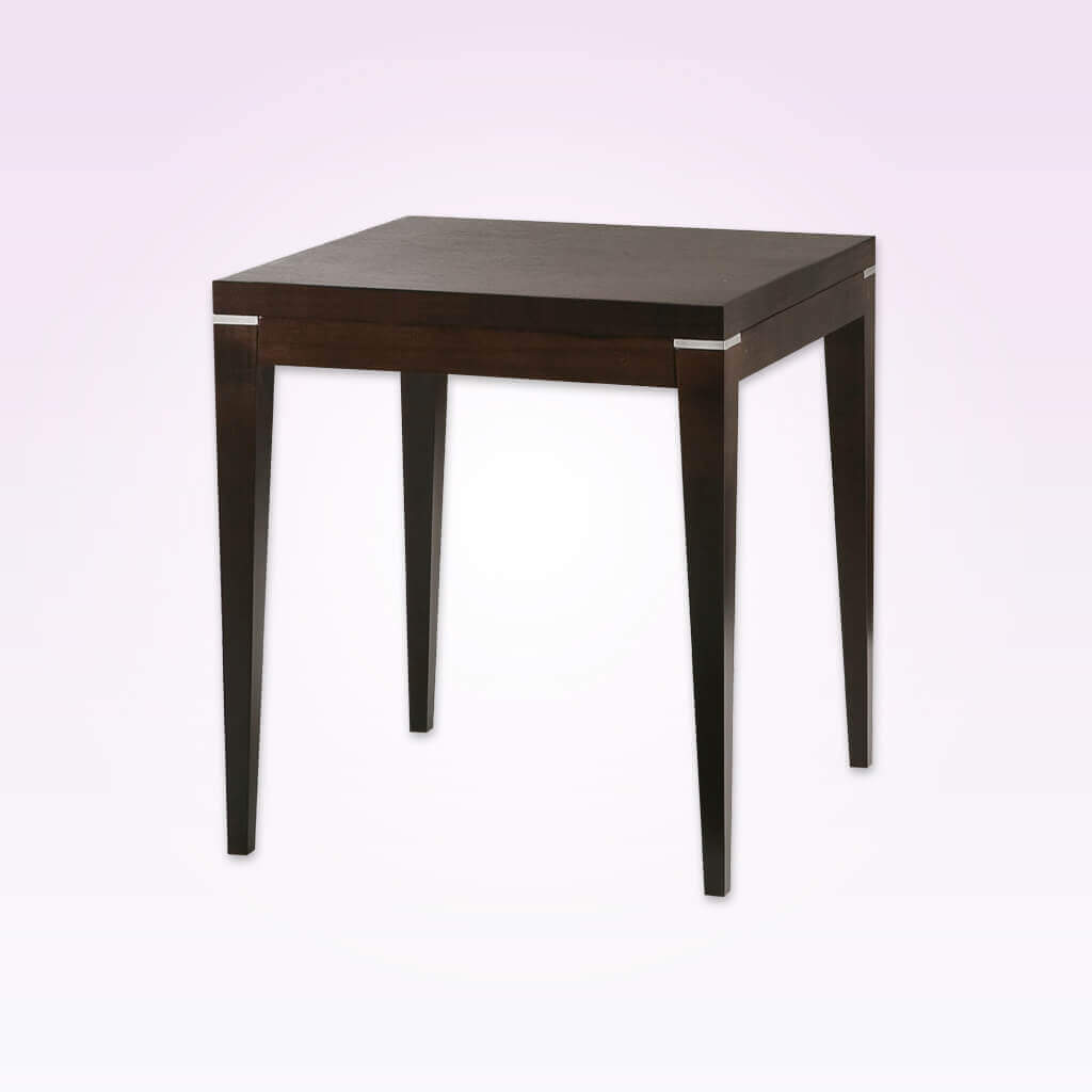 Toffee dark brown rectangular dining table with wooden frame and tapered leg
