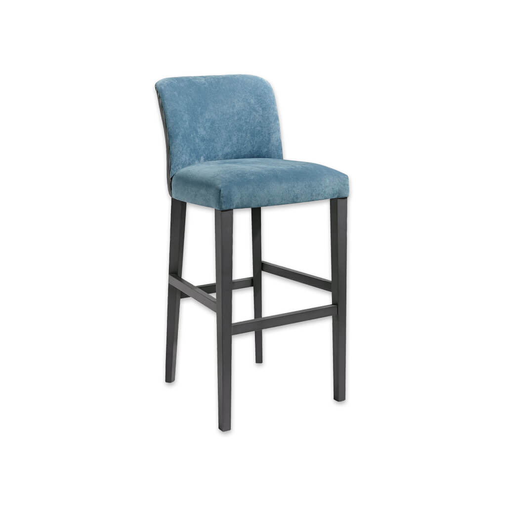Tori baby blue bar stool upholstered in velvet with a dark wood frame and tapered legs - Designers Image