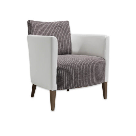 Tori Fully Upholstered White Striped Lounge Chair with Padded Seat and Timber Legs