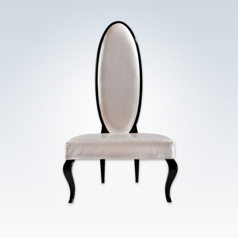Valetti black and white accent chair with decorative oval backrest and curved timber legs 