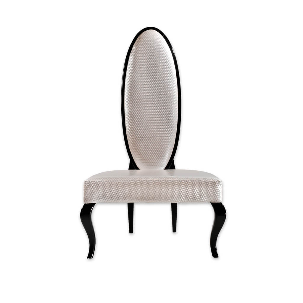 Valetti black and white accent chair with decorative oval backrest and curved timber legs  - Designers Image