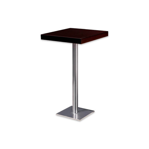Venice dark brown square dining table with square metal base plate and pedestal