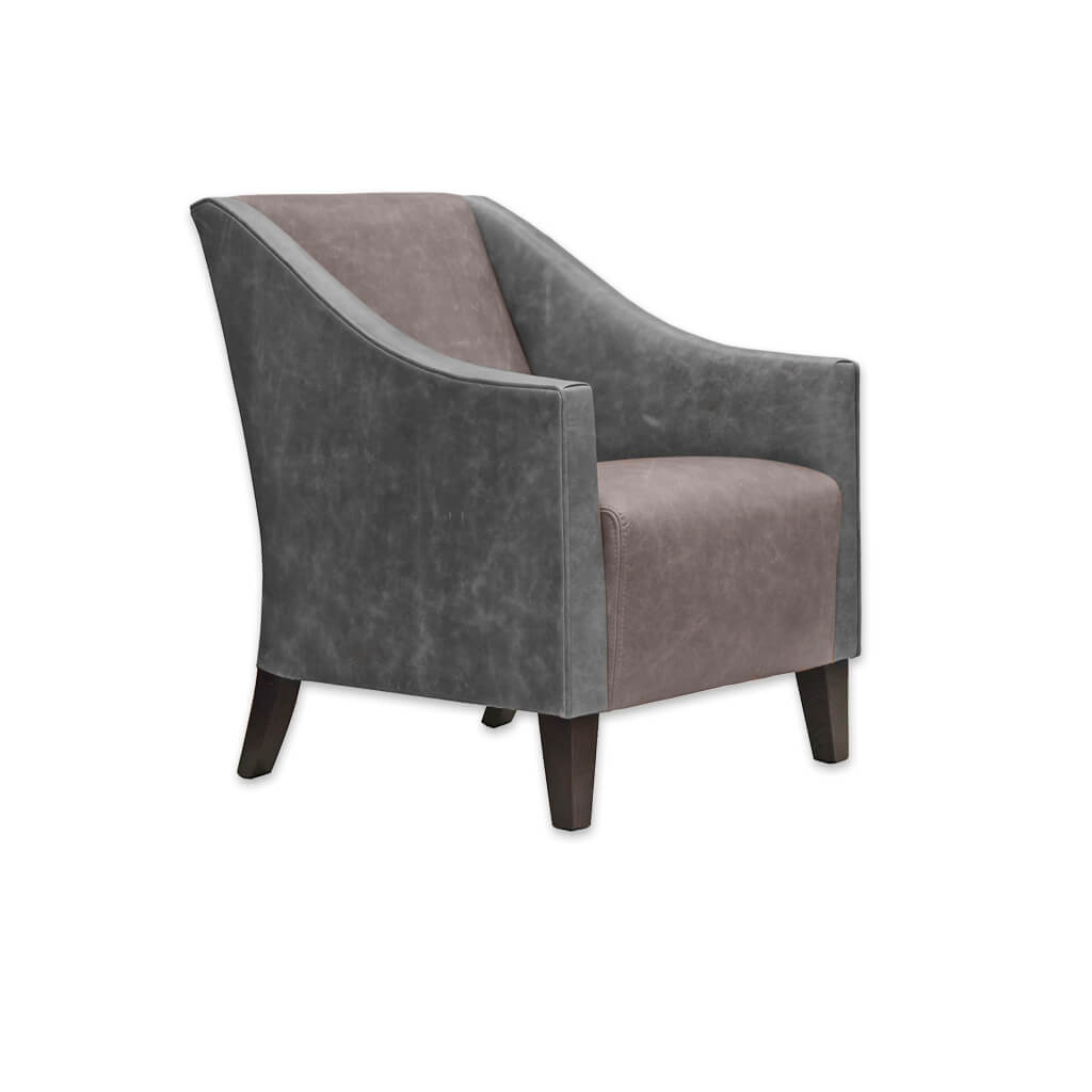 Verdi Deep Cushioned Grey Lounge Chair with Sweeping Arms and Purple Seat - Designers Image