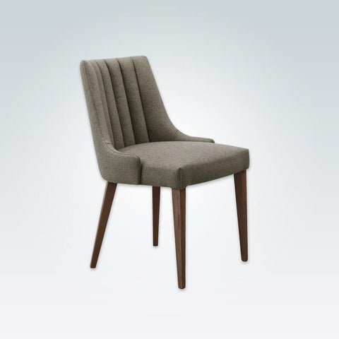 Viola Fully Upholstered Light Brown Dining Chair with Fluted Back and Wooden Legs 