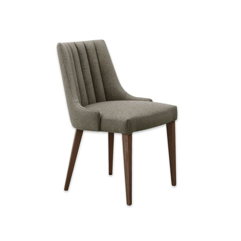 Viola Fully Upholstered Light Brown Dining Chair with Fluted Back and Wooden Legs 