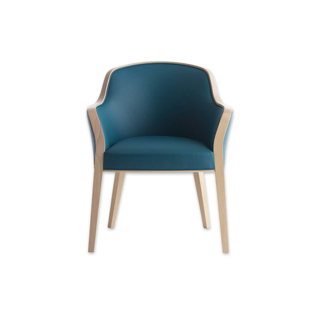 Wave Upholstered Teal Tub Chair With Deep Padded Seat Winged Armrests and Show Wood Edging  - Designers Image